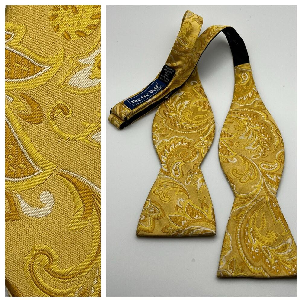 The Tie Bar Yellow Paisley Adjustable Self Bow Tie Silk W: 2.5"